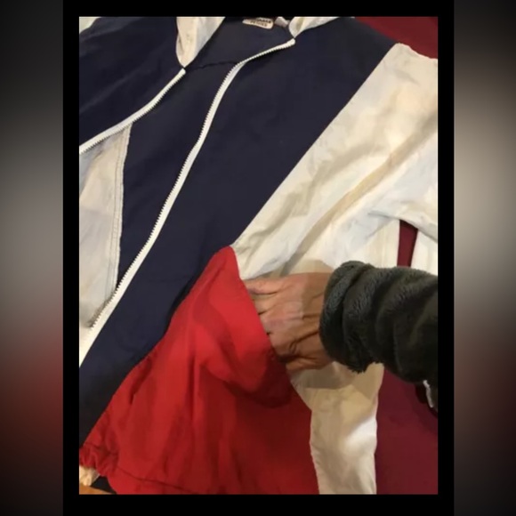 80s red white blue Windbreaker zip jacket color block sailing nautical preppy MP - Picture 12 of 13